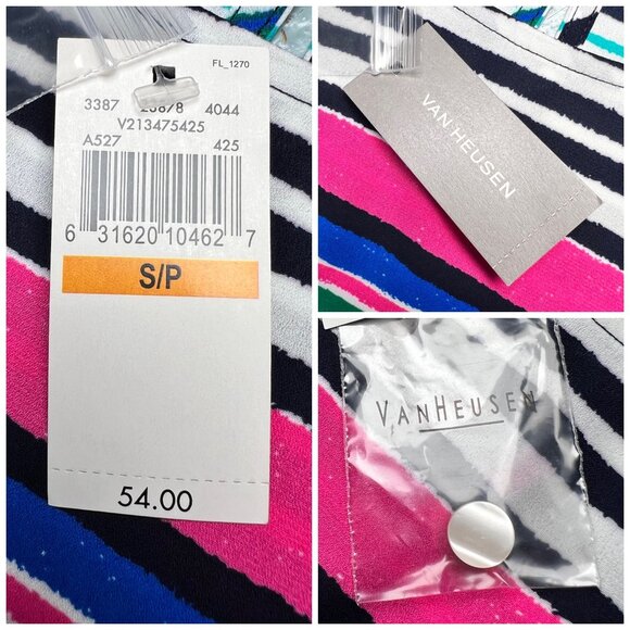 Van Heusen Multicolor Stripe Short Sleeve Crepe Blouse Small NWT - Picture 4 of 11